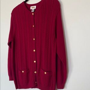 Like New Vintage Talbots Rich Red Cable Knit Cardigan Full Gold Button Med